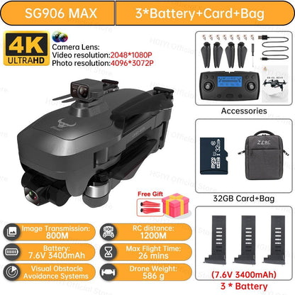 HGIYI SG906 MAX2 Drone - 5000mAH GPS 4K HD Professional Camera with 3-Axis Gimbal 360 Obstacle Avoidance 906 MAX Brushless Quadcopter Professional Camera Drone - RCDrone