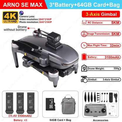 C-FLY Arno SE MAX Drone - Profesional 4K HD Camera 3-Axis Micro Gimbal 5G Wifi GPS Drone With HD Camera FPV Brushless Foldable RC Quadcopter Professional Camera Drone - RCDrone