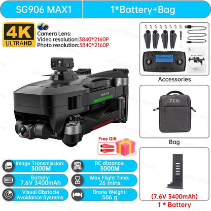 HGIYI SG906 MAX2 Drone - 5000mAH GPS 4K HD Professional Camera with 3-Axis Gimbal 360 Obstacle Avoidance 906 MAX Brushless Quadcopter Professional Camera Drone - RCDrone