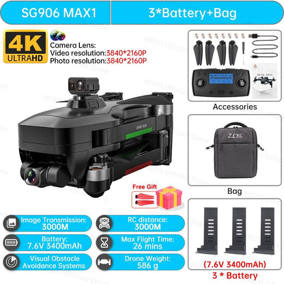 HGIYI SG906 MAX2 Drone - 5000mAH GPS 4K HD Professional Camera with 3-Axis Gimbal 360 Obstacle Avoidance 906 MAX Brushless Quadcopter Professional Camera Drone - RCDrone