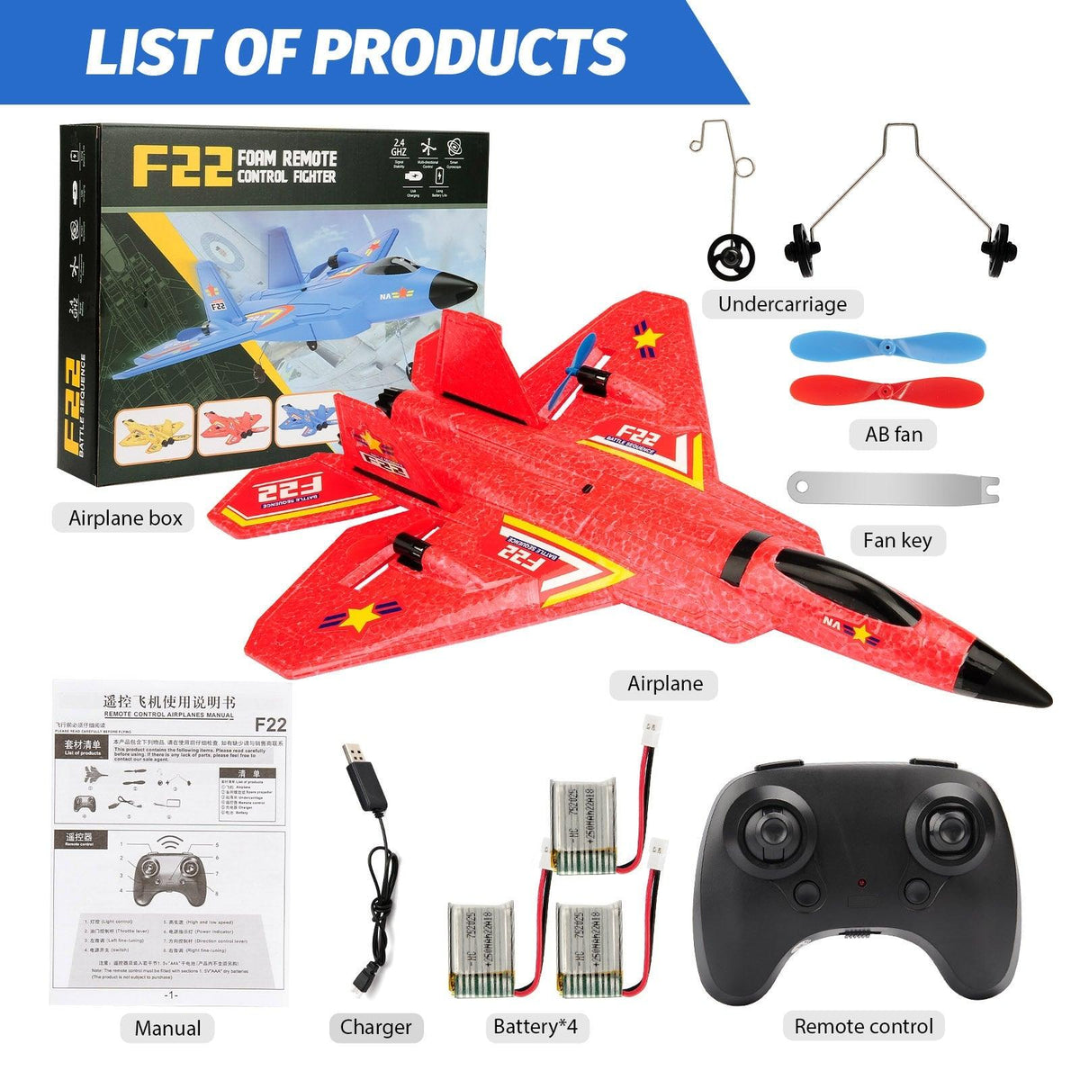 Avion RC F22 Chasse Télécommandé 2.4GHz Mousse EPP - Extérieur Enfants Adultes Débutants LED