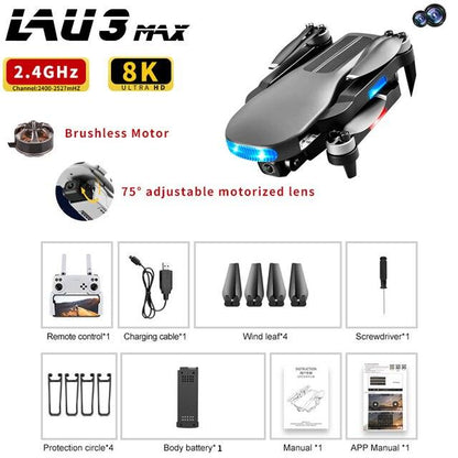 LU3 MAX GPS Drone - 8K Hd Dual Camera Profesional Helicopter FPV Dron Foldable Rc Quadcopter 5G Wifi Brushless Motor Drones - RCDrone