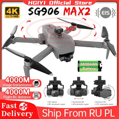 HGIYI SG906 MAX2 Drone - 5000mAH GPS 4K HD Professional Camera with 3-Axis Gimbal 360 Obstacle Avoidance 906 MAX Brushless Quadcopter Professional Camera Drone - RCDrone