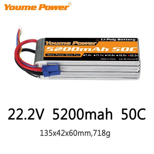 Youme 6S Lipo Battery 22.2V 5200mah 50C XT60 T XT90 XT150 EC3 EC5 for RC Helicopter Airplane Boat Quadcopter - RCDrone