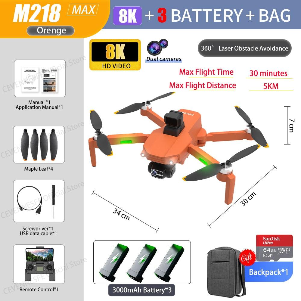 M218 Drone - New Drone 8K HD Professional HD Camera 3 Axis Gimbal 360° Laser Obstacle Avoidance Photography Brushless Foldable Quadcopter 5 KM Professional Camera Drone - RCDrone
