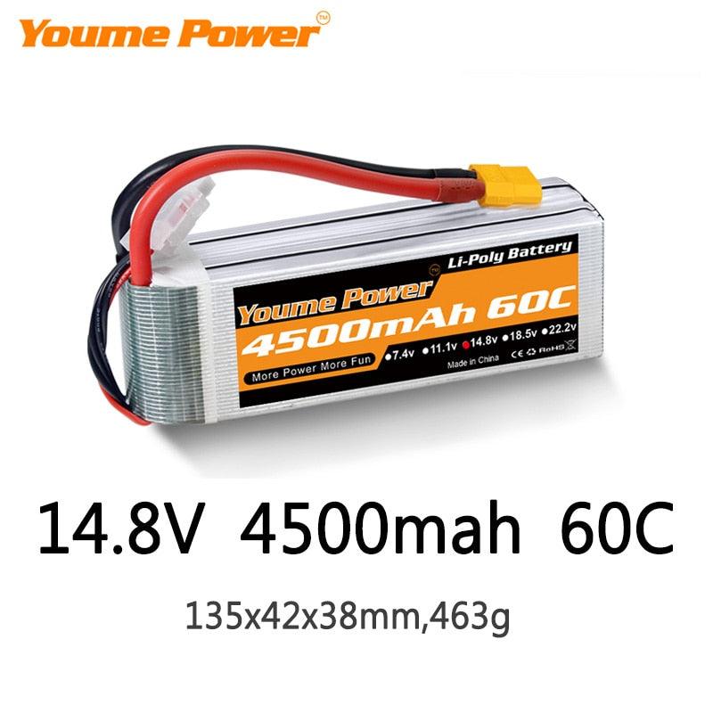 Youme 4S Lipo Battery 14.8V 4500mah - 50C XT60 T XT90 XT150 EC3 EC5 for RC Helicopter Airplane Boat Quadcopter FPV Drone Toys Battery - RCDrone