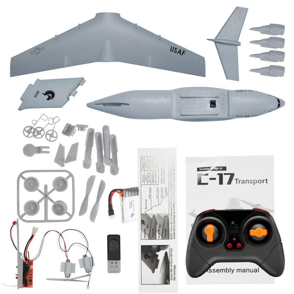 C-17 RC Drone - DIY Aircraft Transport Aircraft 373mm Wingspan EPP RC Drone Airplane 2.4GHz 2CH 3-Axis Aircraft Toy for Children - RCDrone