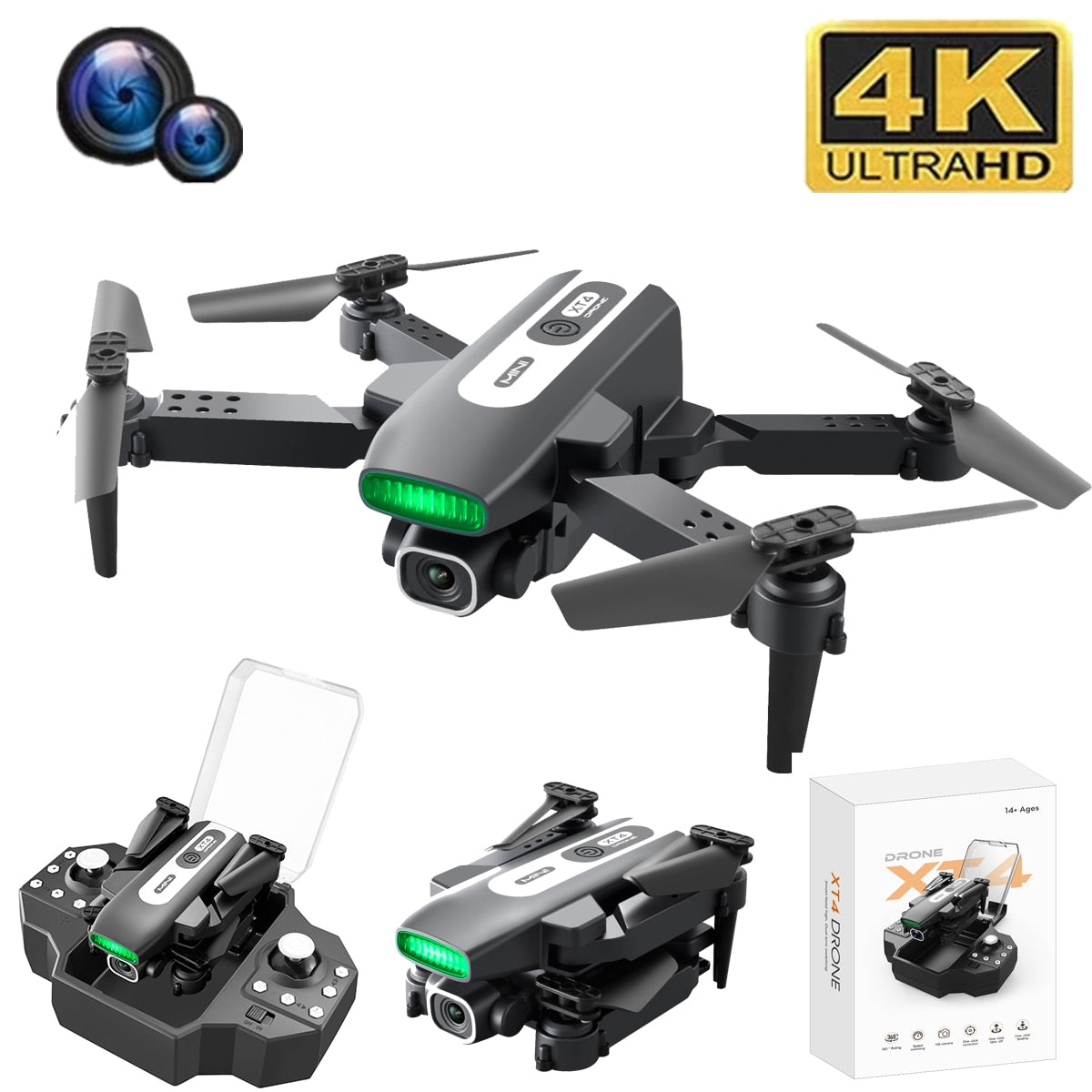 XT4 Mini Drone - 4K 1080P HD Camera WiFi Fpv Air Pressure Altitude Hold Foldable Quadcopter RC Dron Kid Toy Boys GIfts