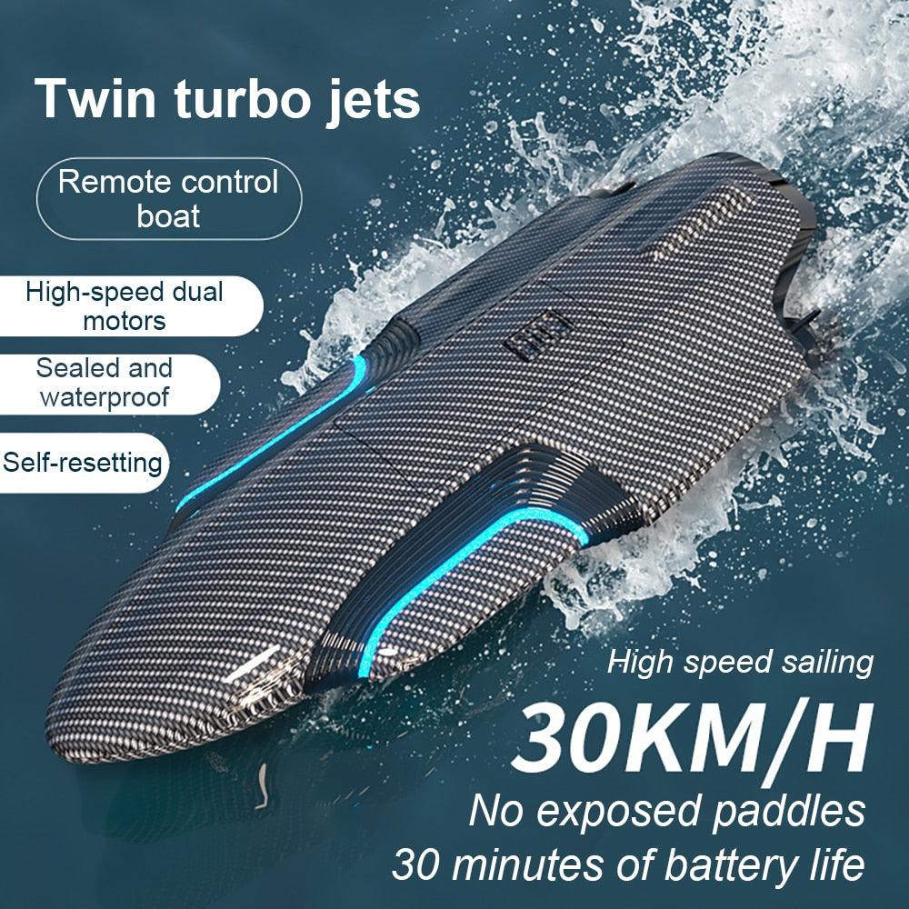 S2 Speed boat - 2.4G RC High Speed Racing Boat 30km/h Waterproof Rechargeable Model Radio Remote Control Speedboat Carbon Fiber Toys Gift Box - RCDrone