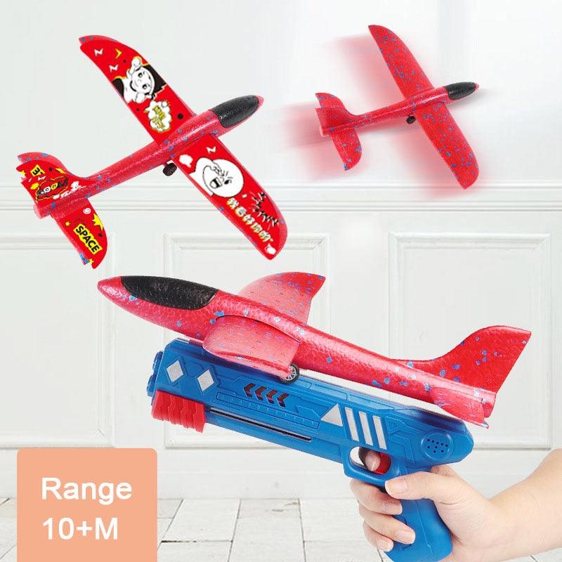 Airplane Launcher Toy - Foam Plane 10M Launcher Catapult Airplane Gun Toy Children Outdoor Game Bubble Model Shooting Fly Roundabout Toys - RCDrone