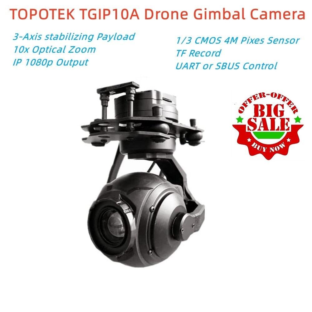 Topotek TGIP10A Drone PTZ Camera 10xOptical Zoom 3 Axis Stability 1080P RTSP Video Stream Output Gimbal Camera UART SBUS Control - RCDrone