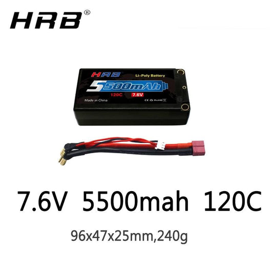 HRB 2S 7.6V 5500mah Hard Case Lipo Battery - 120C 5.0mm Bullet Connector RC Car RC Truck RC Truggy RC Airplane UAV Drone - RCDrone