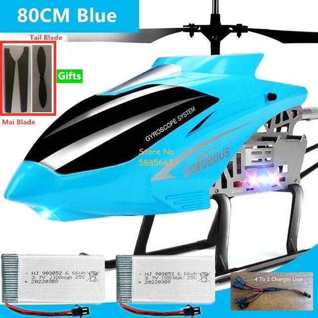 80CM Rc Helicopter - Big Alloy Remote Control Helicopter Model Dual Flexible Propeller Anti-Crash LED Colorful Light Electric RC Helicopter Toy - RCDrone