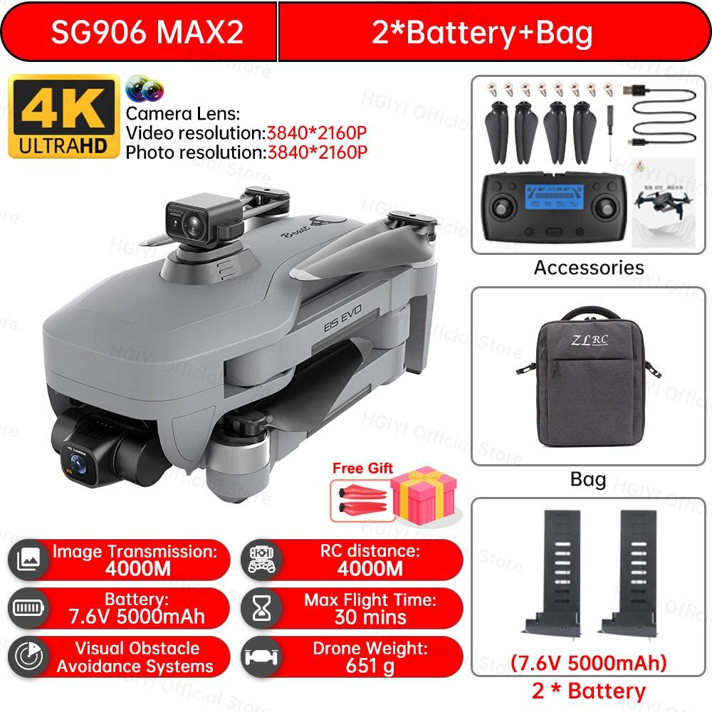 HGIYI SG906 MAX2 Drone - 5000mAH GPS 4K HD Professional Camera with 3-Axis Gimbal 360 Obstacle Avoidance 906 MAX Brushless Quadcopter Professional Camera Drone - RCDrone