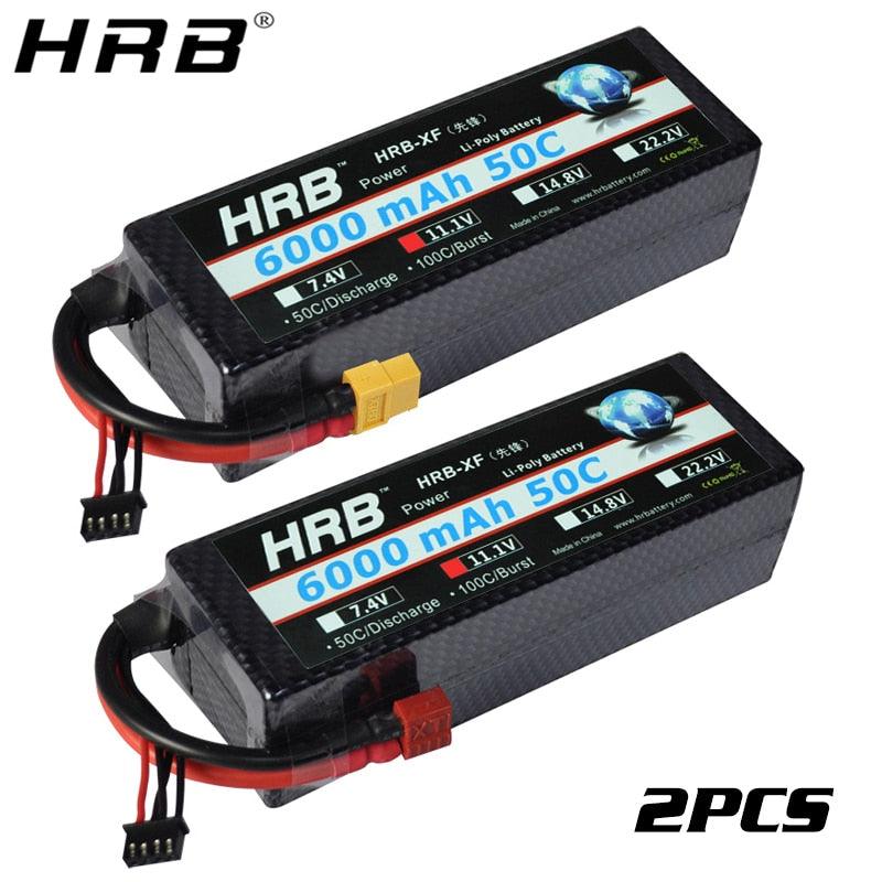 2PCS HRB 7.4V 2S 3S 4S Lipo Battery - 6000mah 7000mah 60C Hard Case T Plug XT60 Compatible with 1/8 1/10 Scale RC Car Drone FPV Helicopters Toys - RCDrone