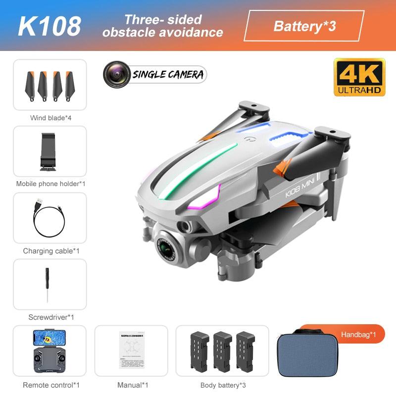 K108 Drone - 4K HD Camera Three-sided Obstacle Avoidance Fixed Height Professional Foldable Quadcopter Boy for Toys - RCDrone