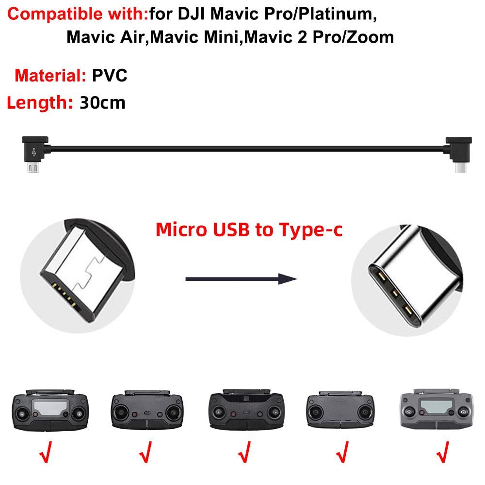 Data Cable OTG Remote Controller to Phone Tablet Connector USB TypeC IOS Extend for DJI Mavic MINI/2/3 Pro/SE/Pro/Air/Mavic 2/3 - RCDrone