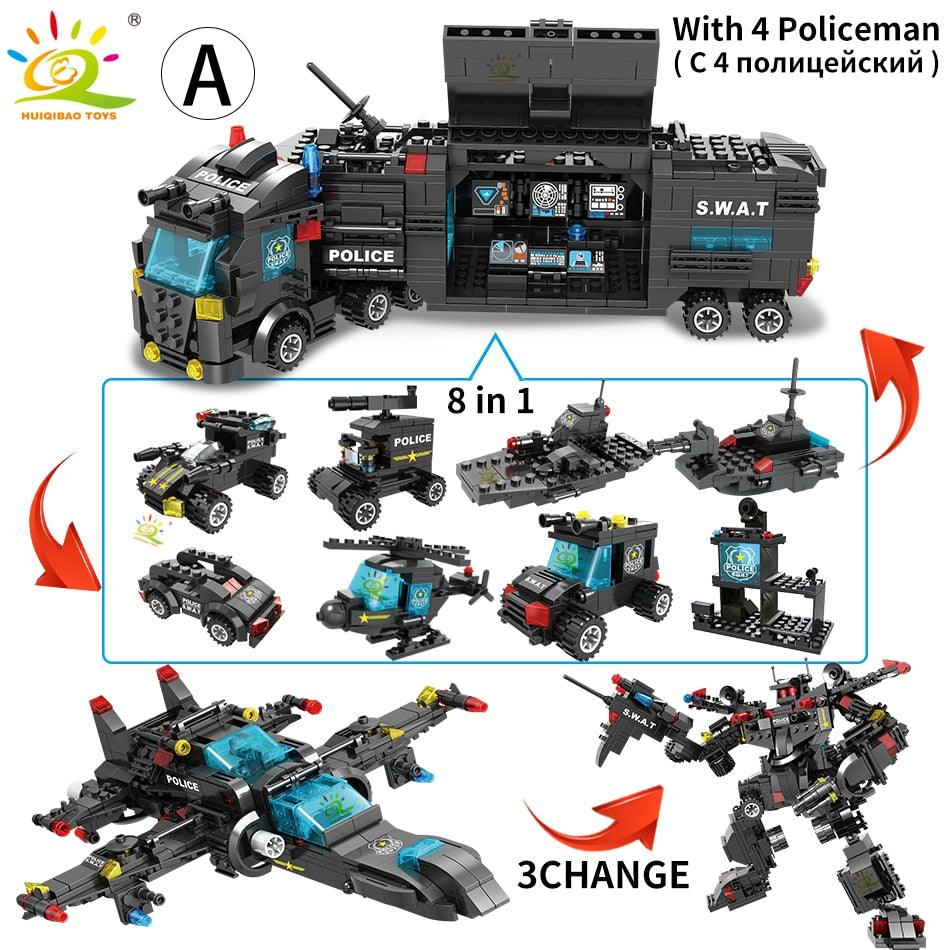 HUIQIBAO HQB07 - SWAT Police Station Truck Model Building Blocks City Machine Helicopter Car Figures Bricks Educational Toy For Children - RCDrone
