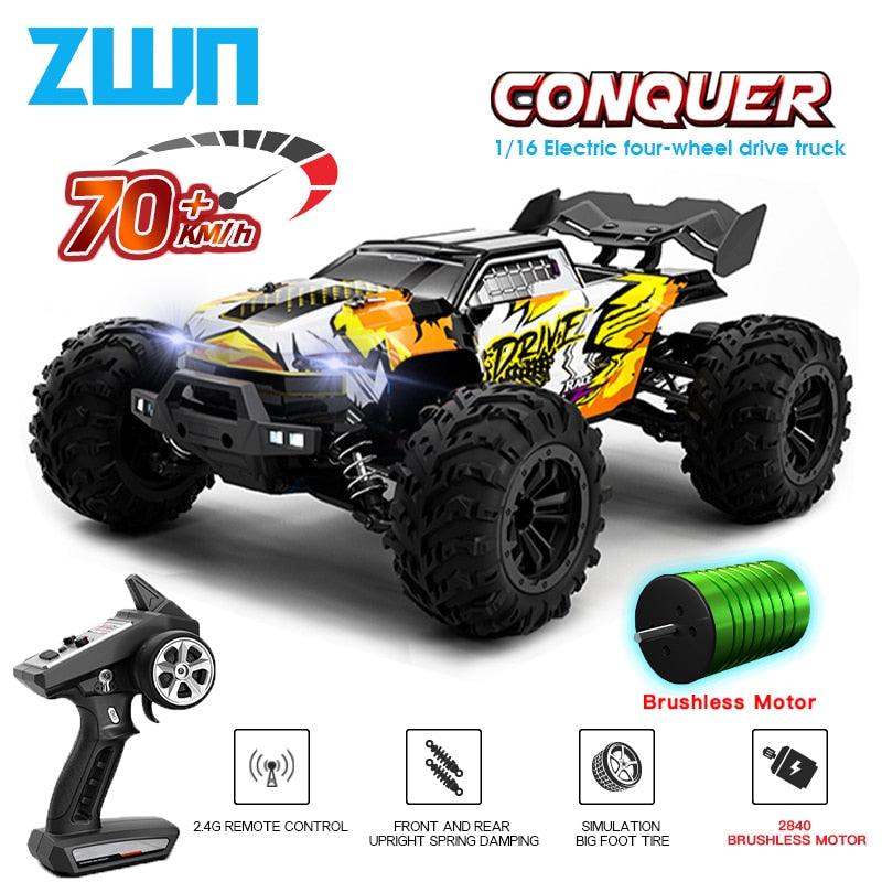 ZWN 1:16 70KM/H Or 50KM/H 4WD RC Car With LED Remote Control Cars High Speed Drift Monster Truck for Kids vs Wltoys 144001 Toys - RCDrone