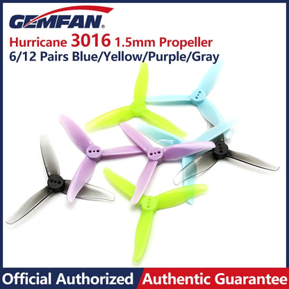 6/12 paires d'hélices Gemfan Hurricane 3016 - Lame de 3 pouces Trou de 1,5 mm Accessoires CW CCW FPV DarwinFPV Cinewhoop Racing Drone Quadcopter