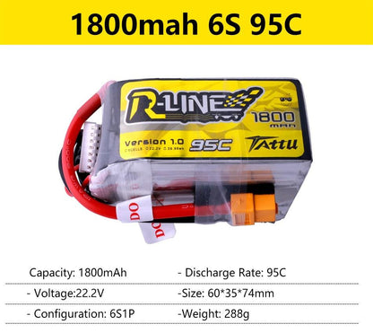 Gens Ace Tattu R-Line 1.0 2.0 LiPo Rechargeable Battery 550/650/750/850/1050/1300/1550/1800mah 95C 3S 4S 6S for RC FPV Racing - RCDrone