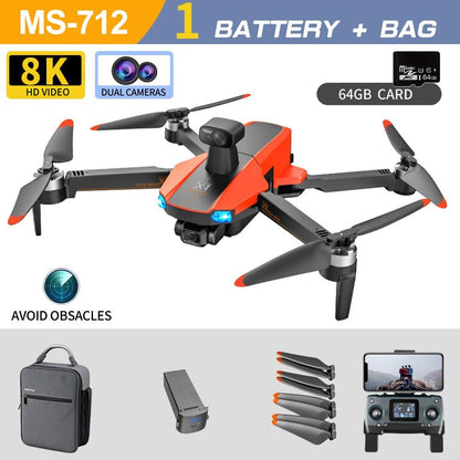 MS-712 drone - 3 Axis Gimbal 8k profesional GPS 5 km professional dron WithBrushless motor RC Quadcopter Obstacle Avoidance Drones Professional Camera Drone - RCDrone