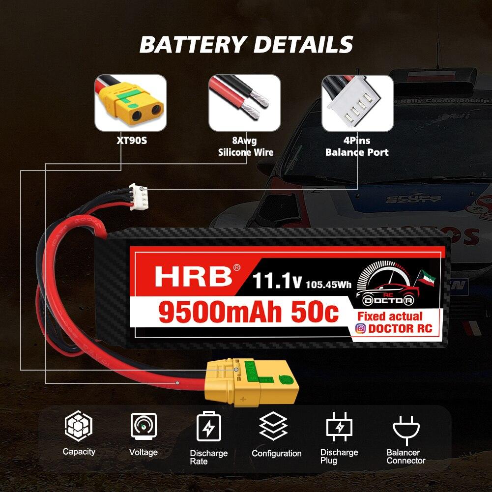HRB 3S Lipo Battery 11.1V 9500mah - 120C Hard Case XT60 T EC2 EC3 EC5 XT90 XT30 for For RC Car Truck Monster Boat Drone RC Toy - RCDrone