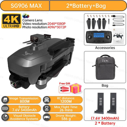 HGIYI SG906 MAX2 Drone - 5000mAH GPS 4K HD Professional Camera with 3-Axis Gimbal 360 Obstacle Avoidance 906 MAX Brushless Quadcopter Professional Camera Drone - RCDrone