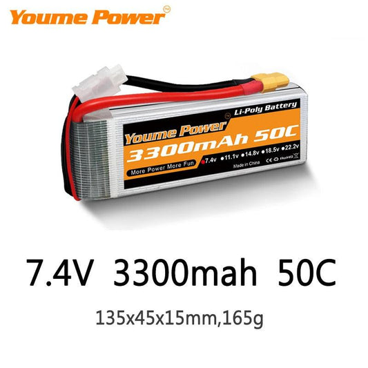Youme 2S Lipo Battery 7.4V 3300mah - 50C XT60 T XT90 XT150 EC3 EC5 for RC Helicopter Airplane Boat Quadcopter - RCDrone