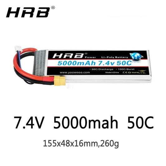 HRB 2S 7.4V 5000mah Lipo Battery - 50C For for RC Evader BX Car, Tracxas Slash Buggy RC Truck, RC Truggy RC Airplane UAV Drone - RCDrone