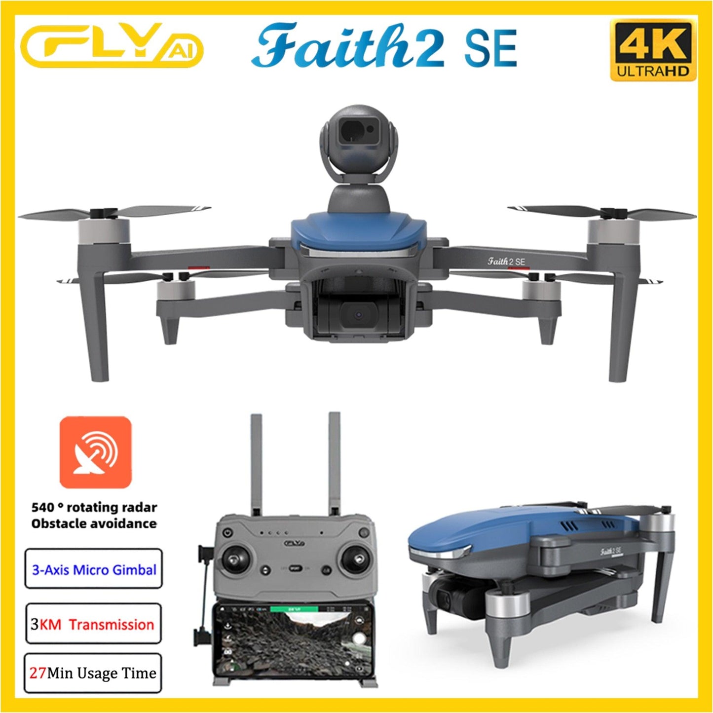 CFLY Faith2 SE Drone - 4K Profesional 3-Axis Gimbal FPV 5G Wifi GPS RC Quadcopter With Camera 540° Obstacle Avoidance Helicopter - RCDrone
