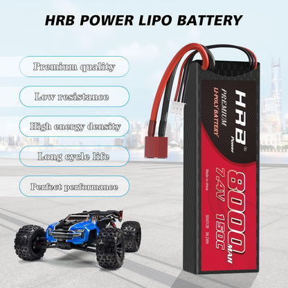 HRB Lipo 2S 2S2P Battery 7.4V 8000mah - 100C Hard Case T Deans XT60 XT90 EC5 Plug 4WD Car FPV Airplanes Truck RC Parts - RCDrone