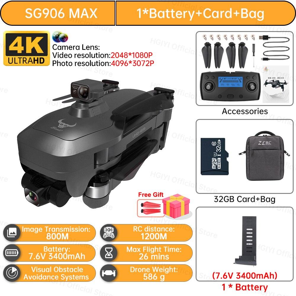 HGIYI SG906 MAX2 Drone - 5000mAH GPS 4K HD Professional Camera with 3-Axis Gimbal 360 Obstacle Avoidance 906 MAX Brushless Quadcopter Professional Camera Drone - RCDrone