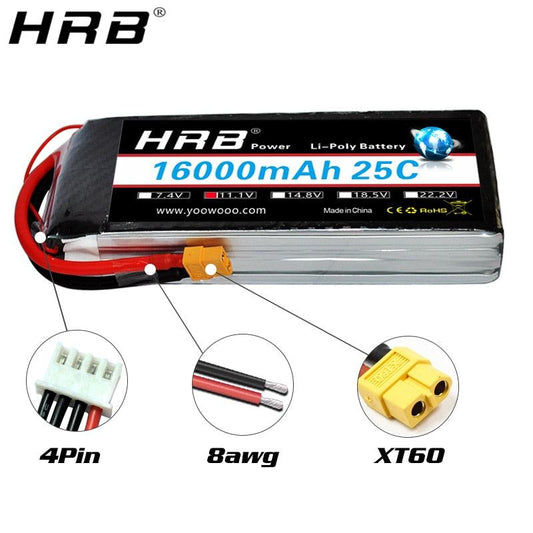 HRB Lipo 3S Battery 11.1V 16000mah - 25C XT60 T EC2 EC3 EC5 XT90 XT30 for For RC Car Truck Monster Boat Drone RC Toy - RCDrone