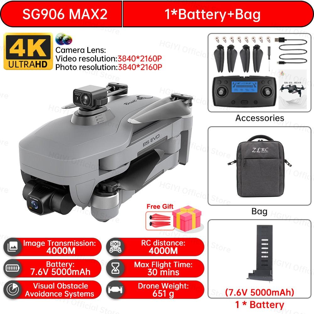 HGIYI SG906 MAX2 Drone - 5000mAH GPS 4K HD Professional Camera with 3-Axis Gimbal 360 Obstacle Avoidance 906 MAX Brushless Quadcopter Professional Camera Drone - RCDrone