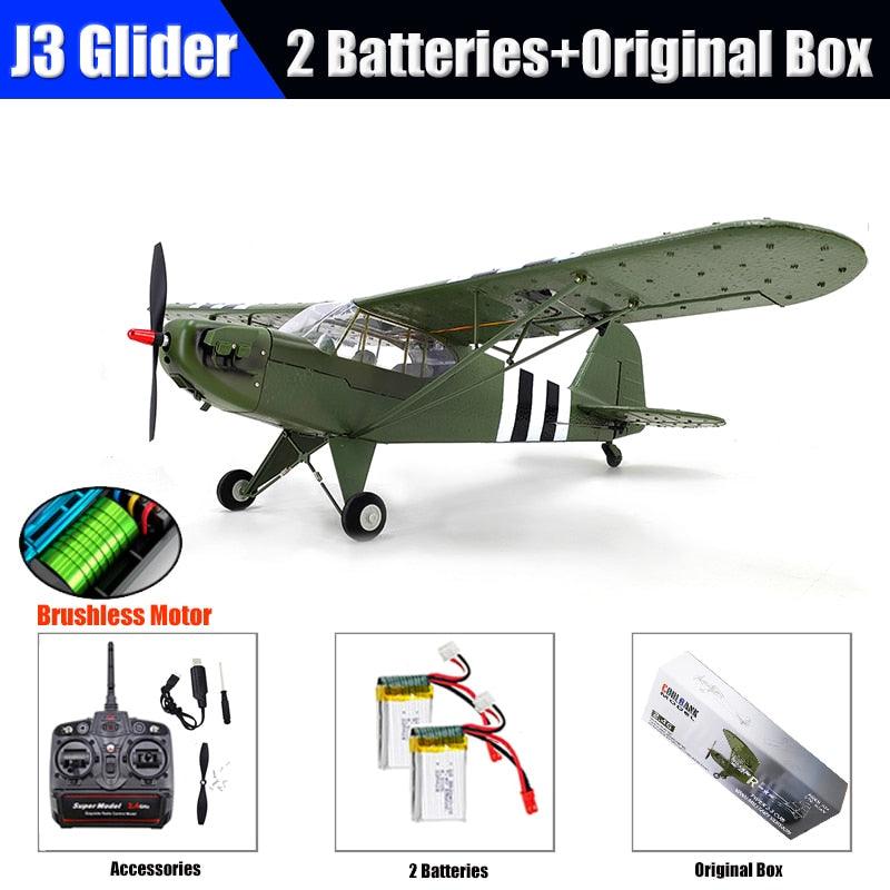 J-3 CUB Military Aircraft - Brushless Motor Rc Planes 2.4G Radio Control Airplane 6G Mode Glider Fighter Craft Toys for Adults - RCDrone