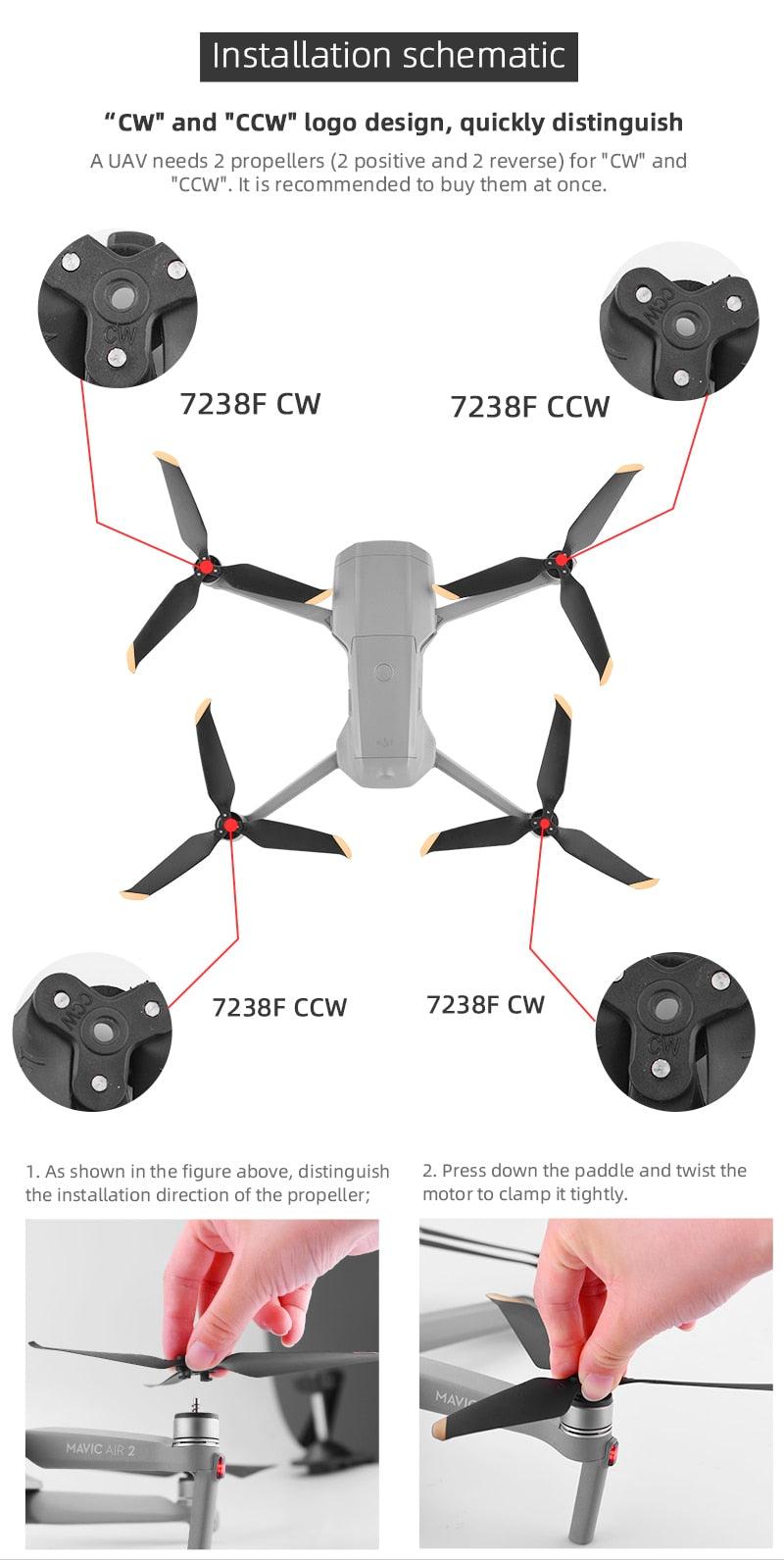 4 hélices de 3 palas plegables de montaje rápido para drones DJI Mavic Air  2 / 2S - Maison Du Drone