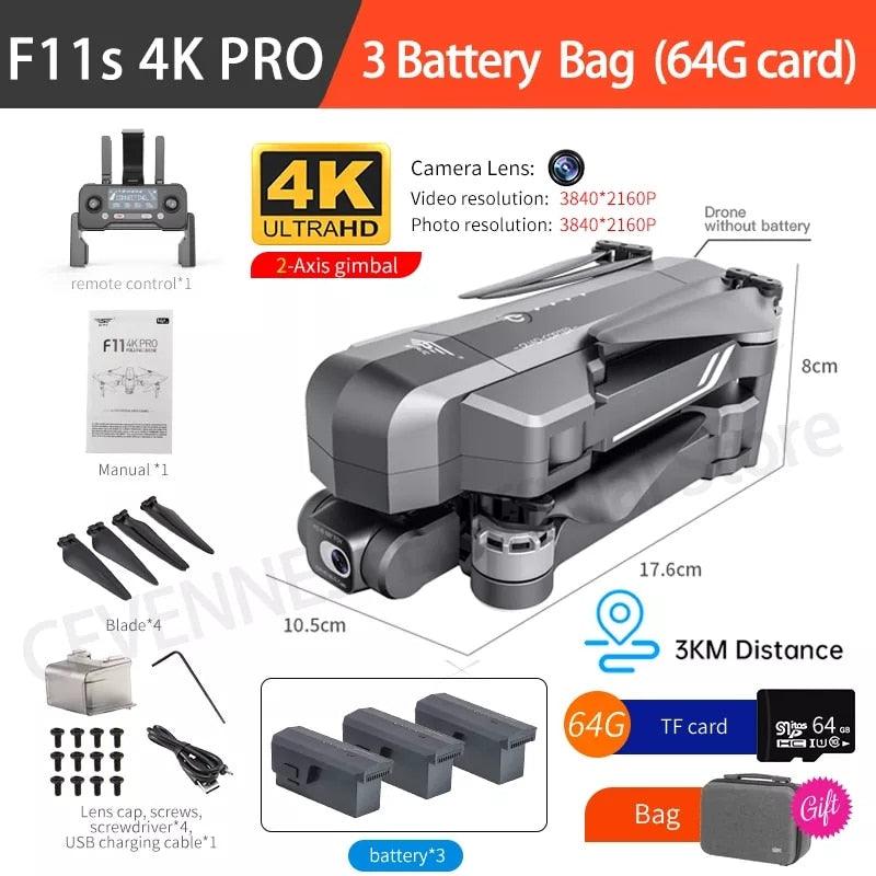 F11S PRO Drone - Supports 64G TF Card Professional 4K HD Camera Gimbal Brushless 5G Wifi Gps System Rc Distance 3Km RC Drones Toys Professional Camera Drone - RCDrone