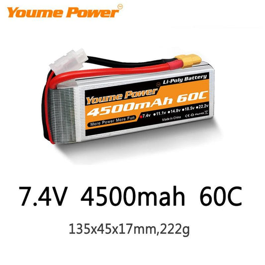 Youme 2S Lipo Battery 7.4V 4500mah - 50C XT60 T XT90 XT150 EC3 EC5 for FPV Drone RC Helicopter Airplane Boat Quadcopter - RCDrone