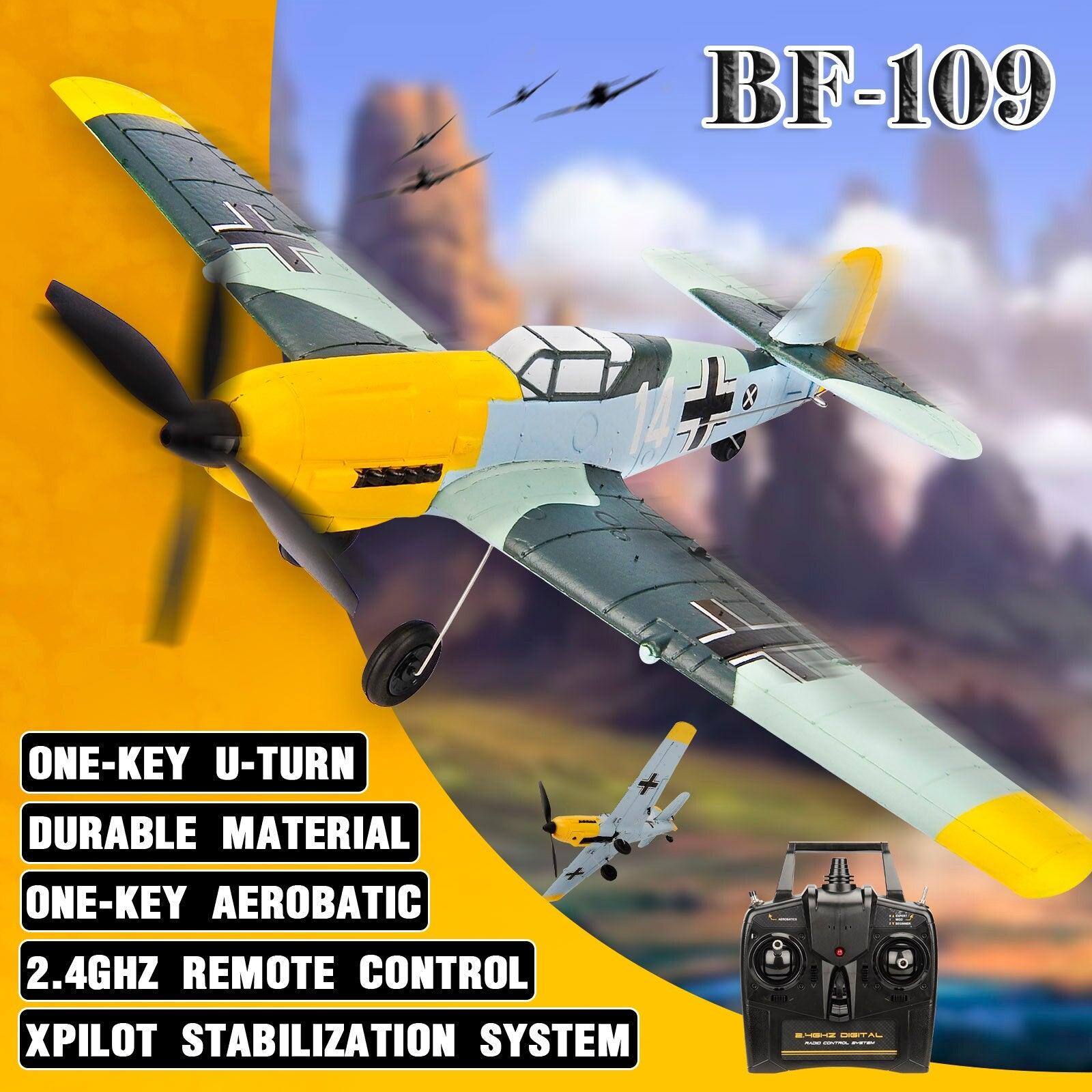 BF109 Remote Control Airplane - 2.4GHz 4CH 400mm Wingspan One Key U-Turn Aerobatic RC Plane RC Warbird Gift Toys 761-11 - RCDrone