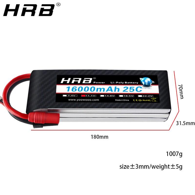 HRB Lipo 3S Battery 11.1V 16000mah - 25C XT60 T EC2 EC3 EC5 XT90 XT30 for For RC Car Truck Monster Boat Drone RC Toy - RCDrone