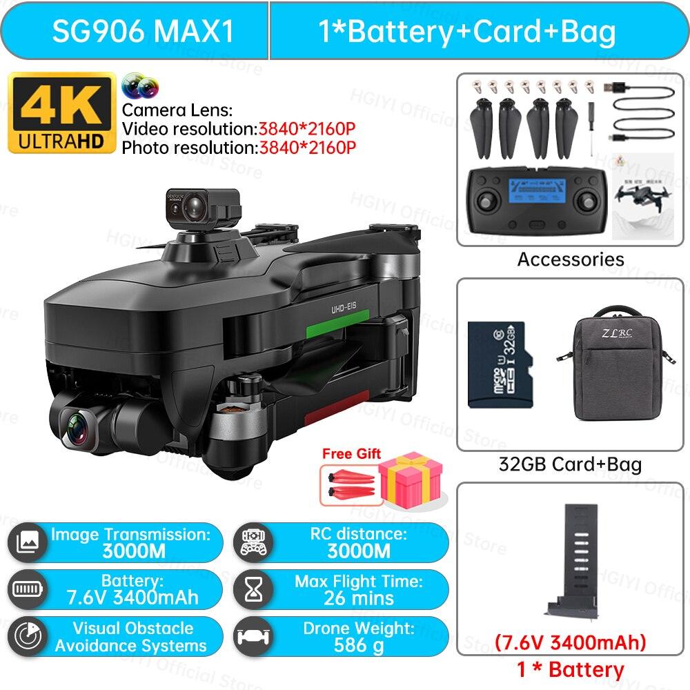 HGIYI SG906 MAX2 Drone - 5000mAH GPS 4K HD Professional Camera with 3-Axis Gimbal 360 Obstacle Avoidance 906 MAX Brushless Quadcopter Professional Camera Drone - RCDrone