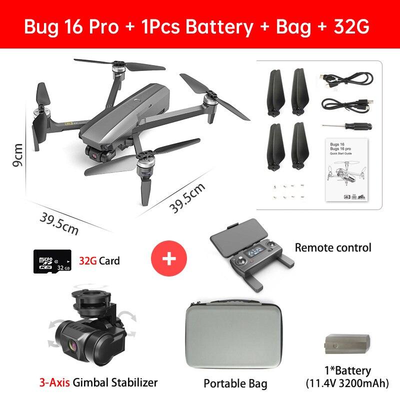 MJX Bug 16 Pro Drone - 3-Axis Gimbal 4K HD EIS Camera GPS Wifi FPV RC Quadcopter Brushless Motoe Foldable Profesional Dron Helicopter Professional Camera Drone - RCDrone