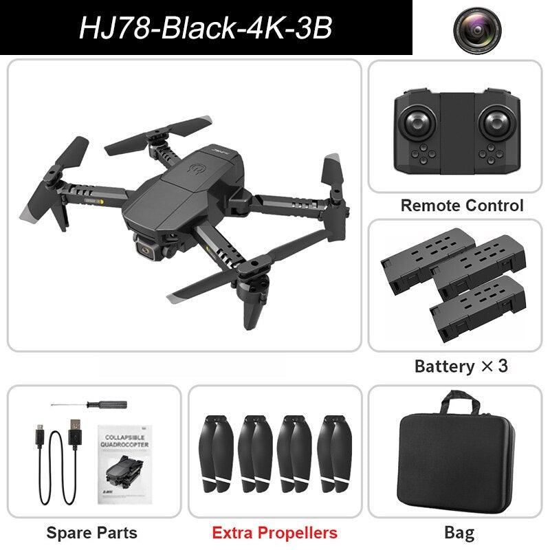 HJ78 Mini Drone - 4k Professional HD Dual Camera WIFI FPV Foldable Quadcopter Fixed Height RC Helicopter Gift Toys - RCDrone
