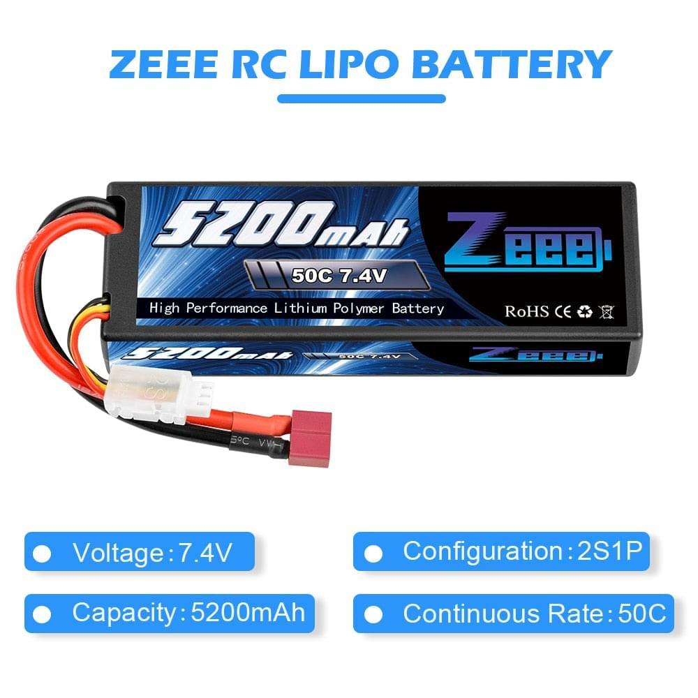 1/2units Zeee 2S 7.4V 50C 5200mAh Lipo Batteries Hard Case with T Plug for RC Drone Truck Helicopter Boat Car Racing Hobby Super - RCDrone