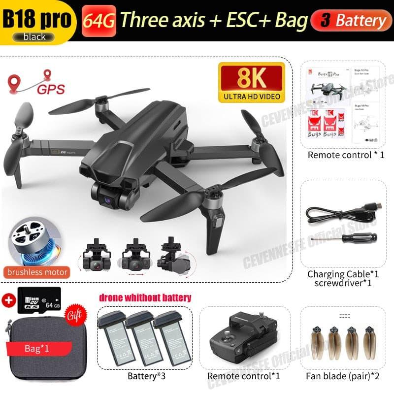 MJX Bugs 18 Pro GPS Drone - 3KM Distance 4K HD Professional HD Dual EIS Camera 3-Axis Gimbal 5G WIFI Brushless Foldable Quadcopter Professional Camera Drone - RCDrone