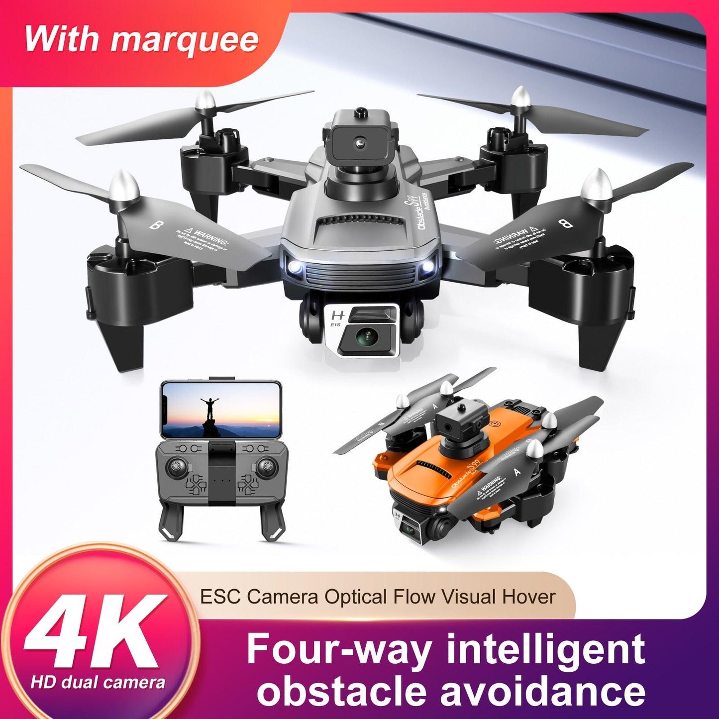 S99 Drone - Dual 4K HD WIFI FPV 2.4GHz Four-Sided Obstacle Avoidance With Light Four-Axis Folding Remote Control Helicopter Toy - RCDrone