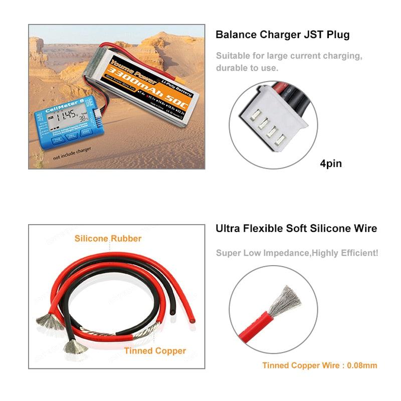Youme 2S 3S 4S 6S RC Lipo Battery - 7.4V 11.1V 14.8V 22.2V 3300mah