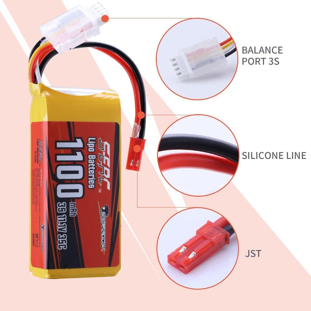 Sunpadow Lipo Battery 3S 11.1V 1100mAh 1350mAh 25C 35C JST XT30 Soft Pack for RC Airplane Quadcopter Helicopter Drone Boat FPV - RCDrone