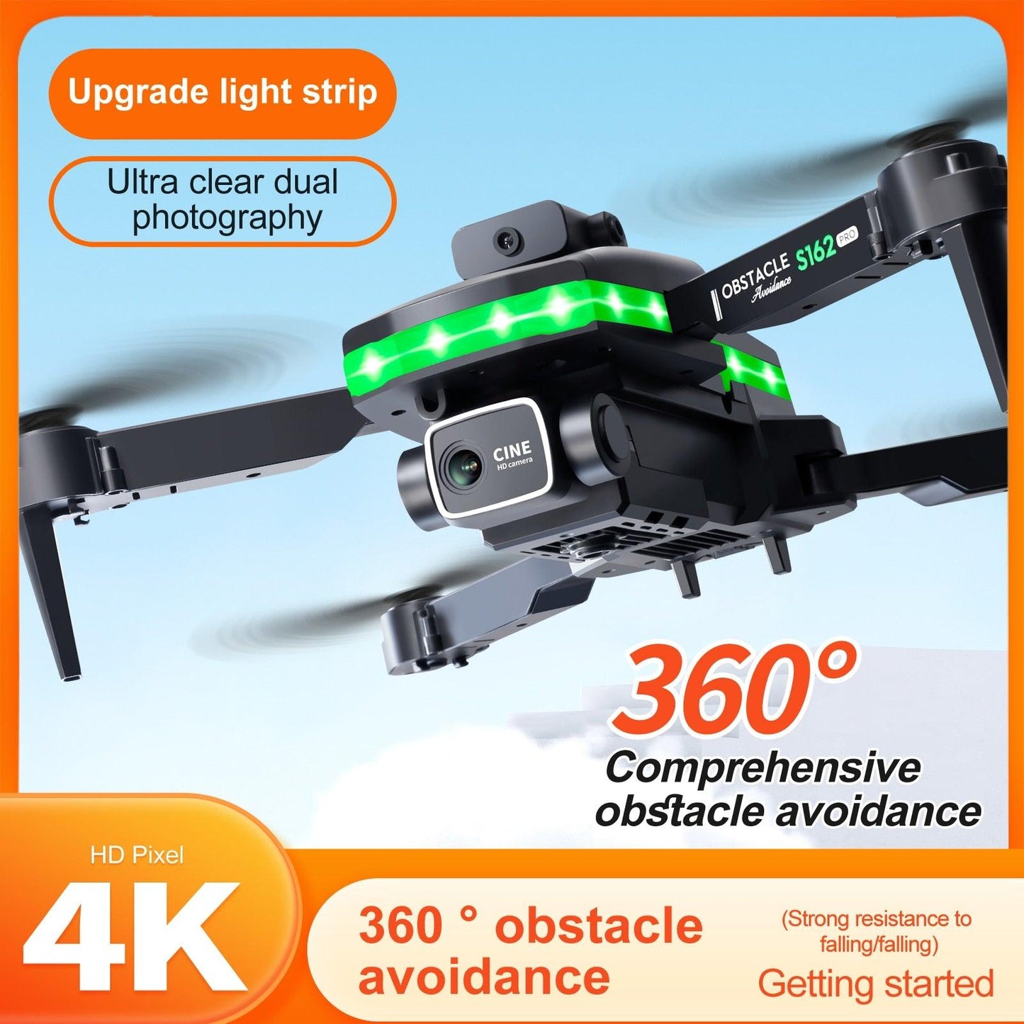 S162 Pro Drone - WIFI FPV With LED Light Bar HD 4K Beauty Shot Camera Height Hold RC Foldable Quadcopter Drones Kid Gift Toys - RCDrone